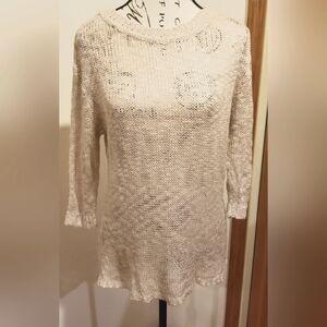 RDI Women's Cream Loose Knit Shimmer Sweater Longsleeve Size Small Neutral